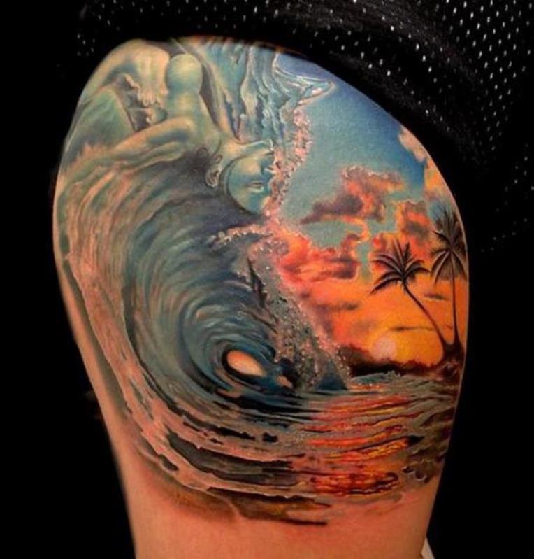 tattoo, watercolor ocean wave - OpenDream